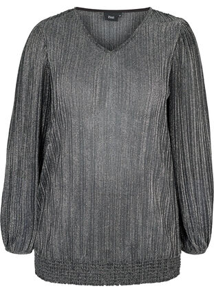 Tunika med glitter og smock, Black w. Silver, Packshot image number 0