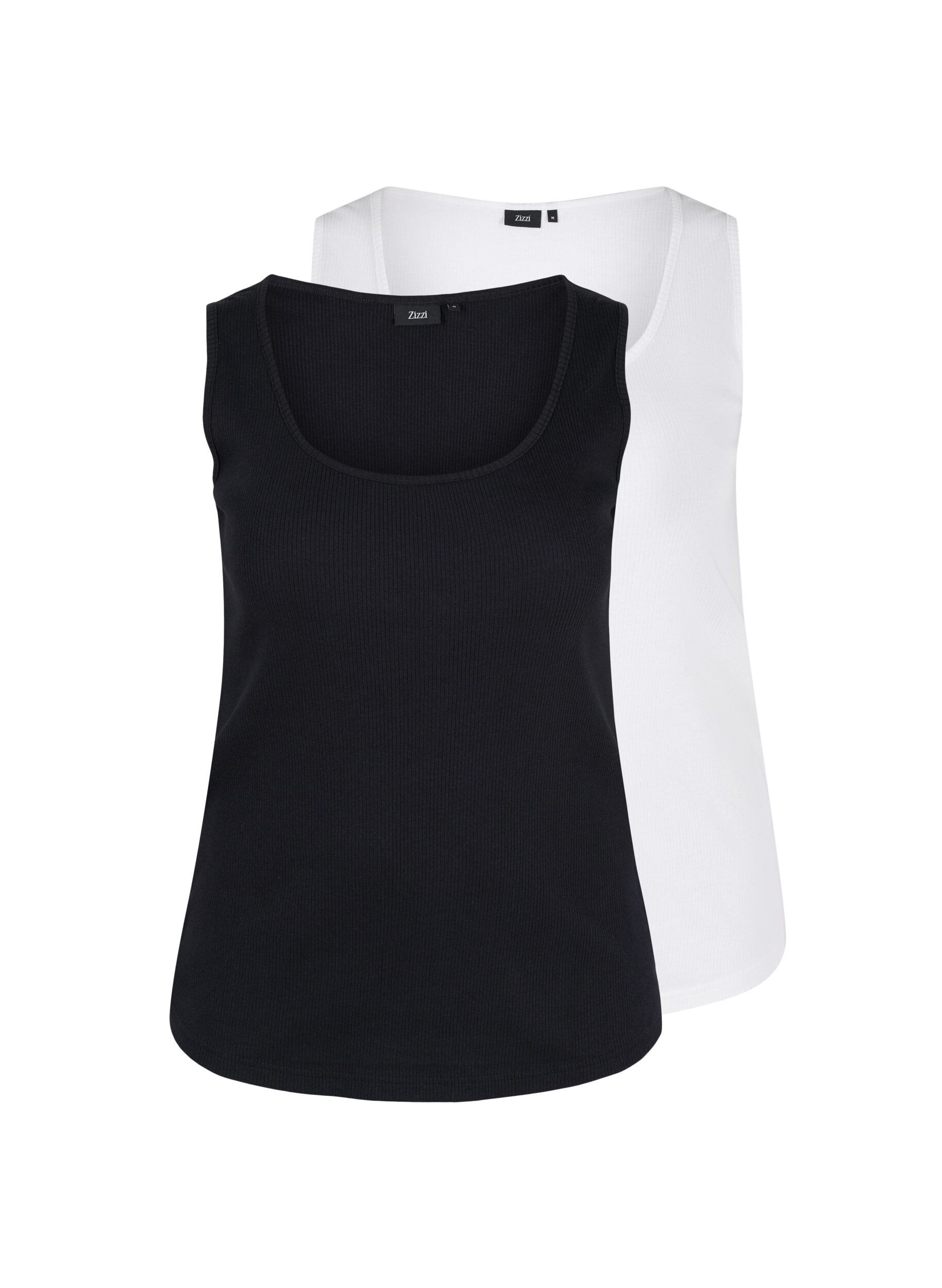 Zizzi Basis tanktopp i en ribbet struktur, 2 stk., Black/Bright White, Packshot image number 0