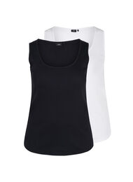 Basis tanktopp i en ribbet struktur, 2 stk., Black/Bright White