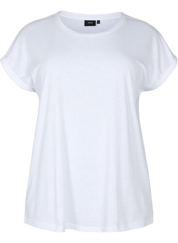 Kortermet T-skjorte i bomullsblanding, Bright White, Packshot image number 0