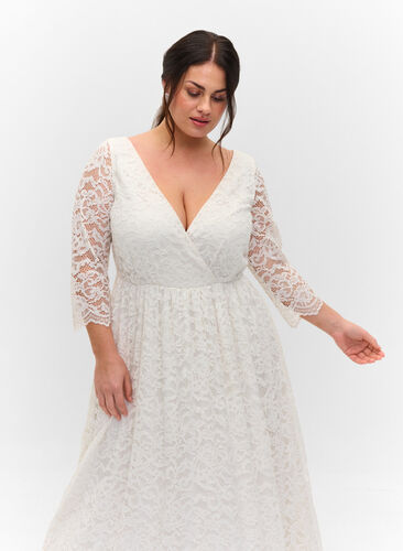 Brudekjole med blonder og 3/4-ermer, Star White, Model image number 2
