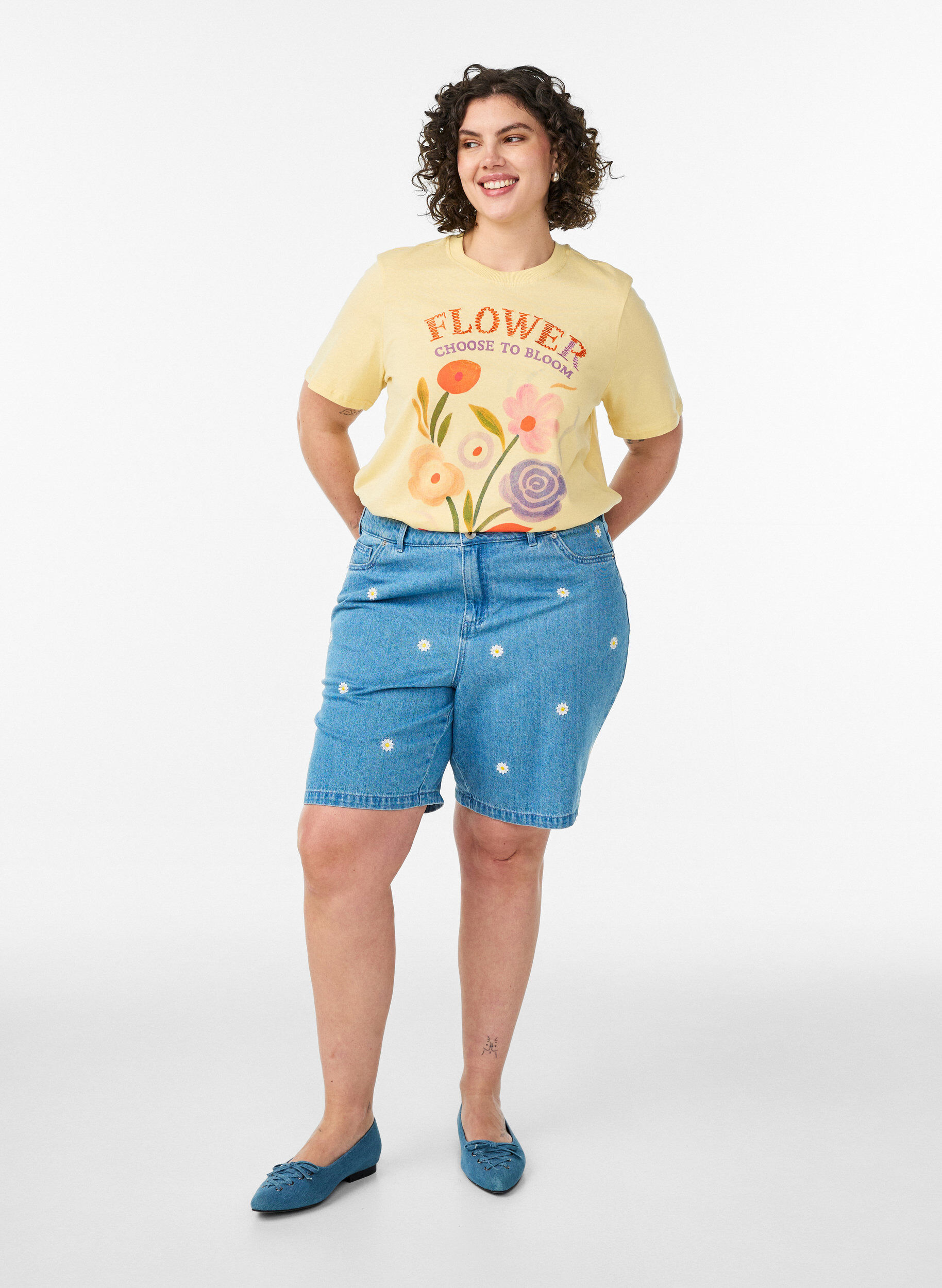 ZizziBomulls-T-skjorte med trykk, Gul, Model image number 1