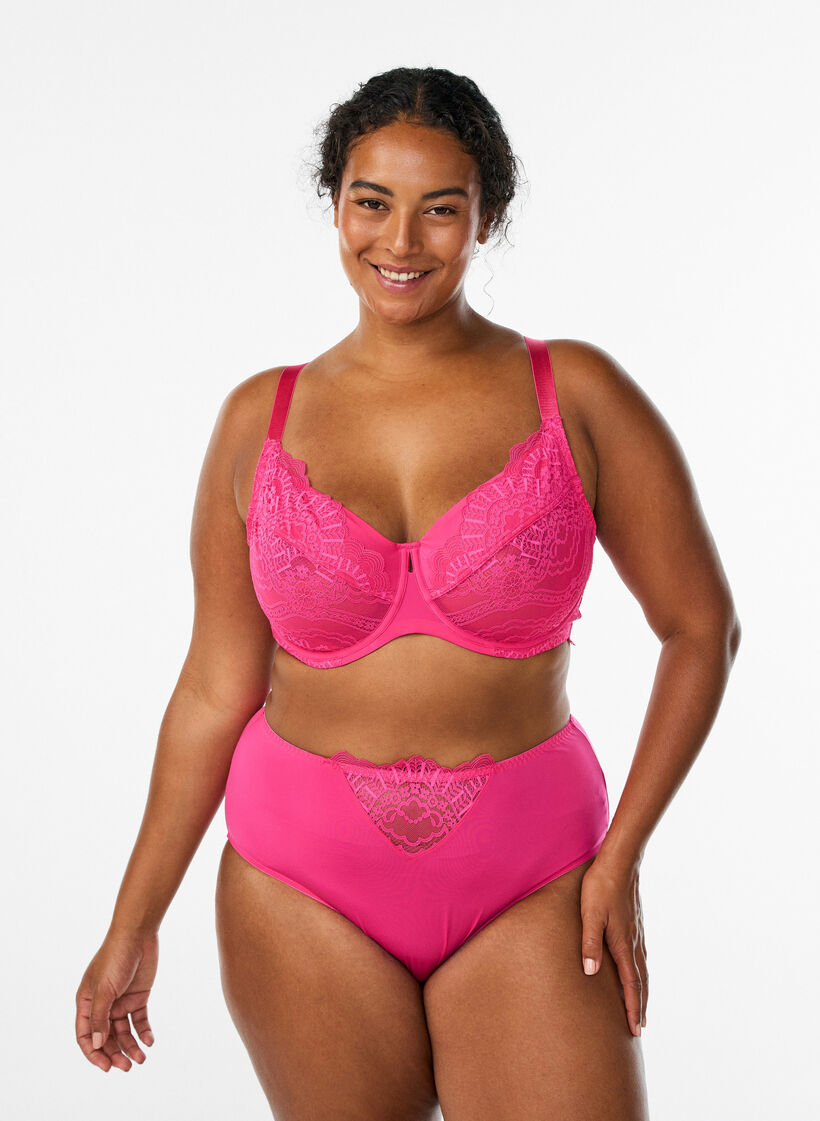 Mikrofibertruser med blonder detaljer, Rosa, Model