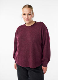 Strikket bluse med knappdetalj, Mørk Bordeaux Strikket bluse med knappdetalj, Mørk Bordeaux, Model
