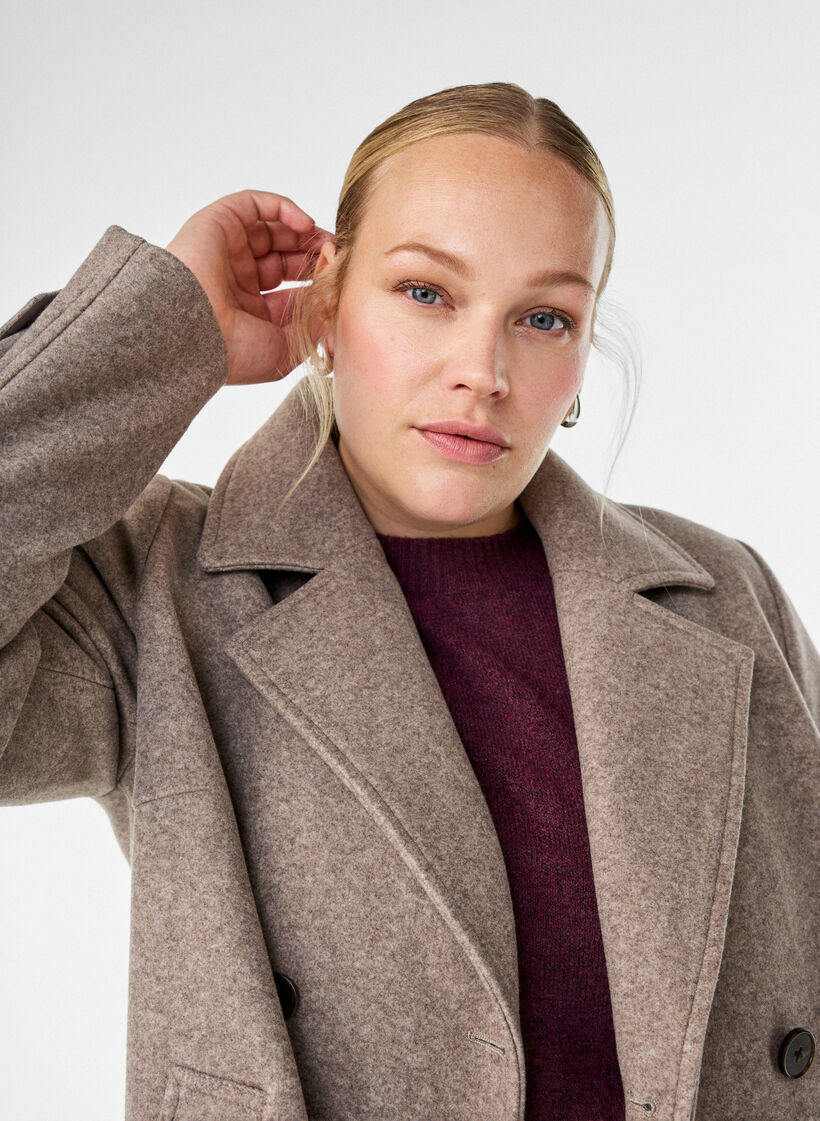 Kort k&aring;pe med dobbeltradede knapper, Beige, Image image number 0
