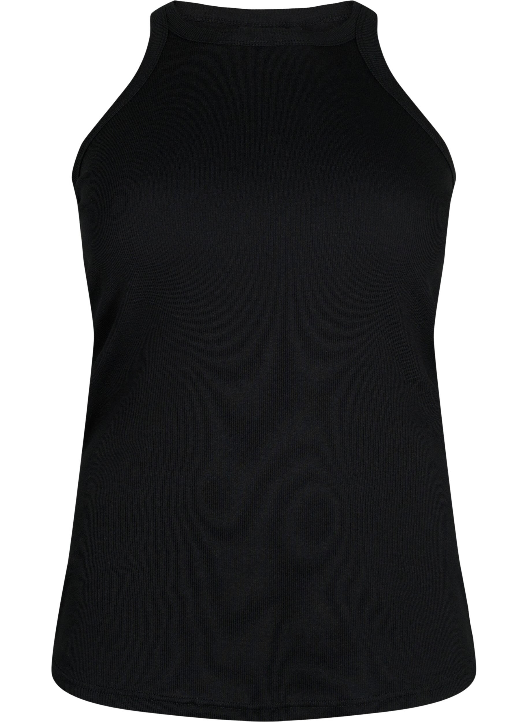 Zizzi Ribbet tanktopp i bomull, Black, Packshot image number 0