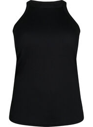 Ribbet tanktopp i bomull, Black, Packshot