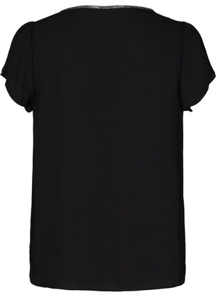 Ensfarget bluse med korte ermer, Black, Packshot image number 1