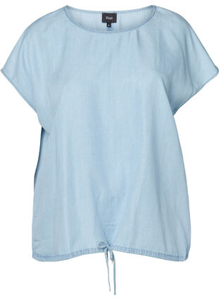 Bluse med korte ermer, Light blue denim, Packshot image number 0