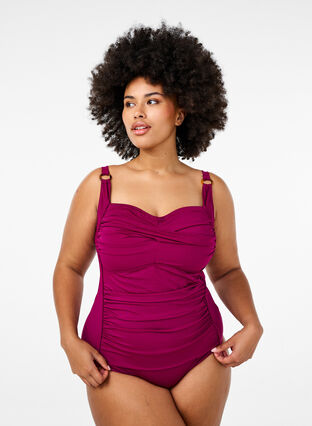 Zizzi Polstret badedrakt med drapering, Rød, Model image number 0