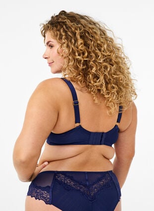 Zizzi Balconette BH med blonder og satengbånd, Blå, Model image number 1