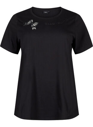 Zizzi T-skjorte i økologisk bomull med sløyfedetaljer, Black, Packshot image number 0