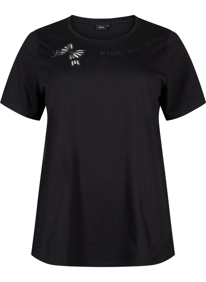 T-skjorte i økologisk bomull med sløyfedetaljer, Black, Packshot image number 0