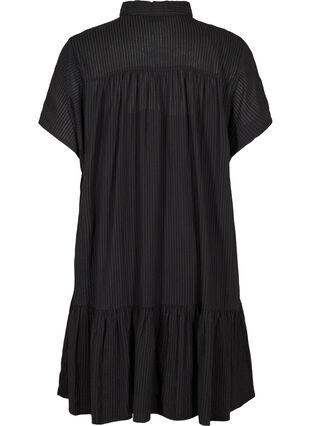 Stripete kjole i en bomullsmiks, Black, Packshot image number 1