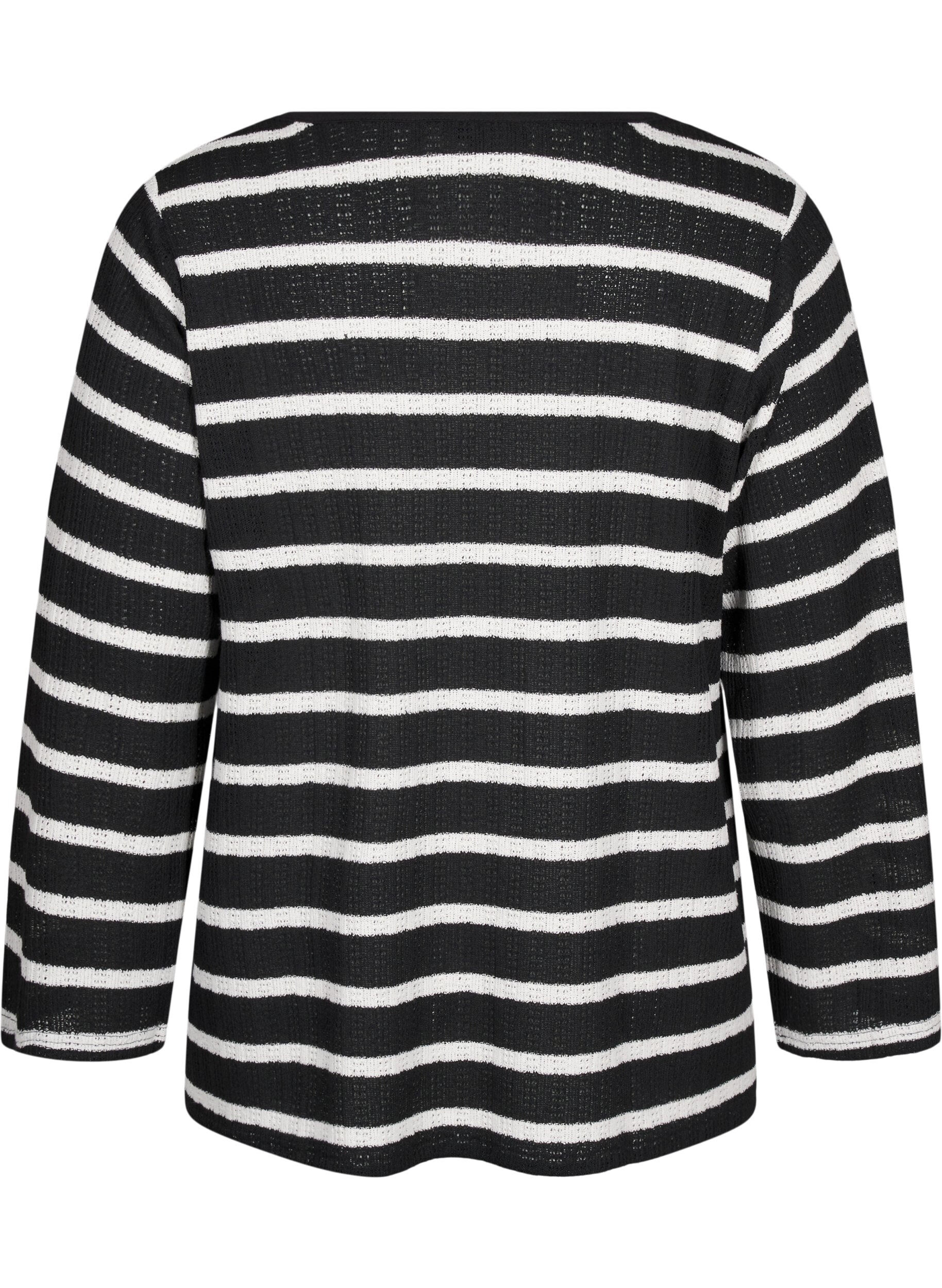 Zizzi Cardigan med knyteb&aring;nd, Black White stripe, Packshot image number 1