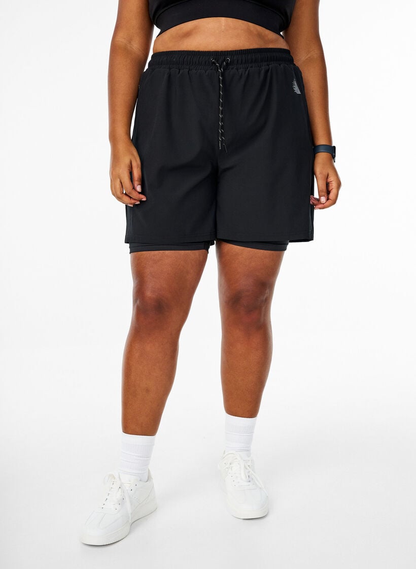 Treningsshorts med innershorts, Svart, Model image number 3