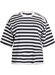 Stripete bluse med 3/4-ermer og knappedetaljer, Bright Wh w Black
