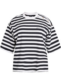 Stripete bluse med 3/4-ermer og knappedetaljer, Svart Stripete bluse med 3/4-ermer og knappedetaljer