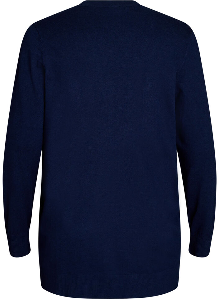 Lang &aring;pen strikket cardigan med lommer, Bl&aring;, Packshot image number 1