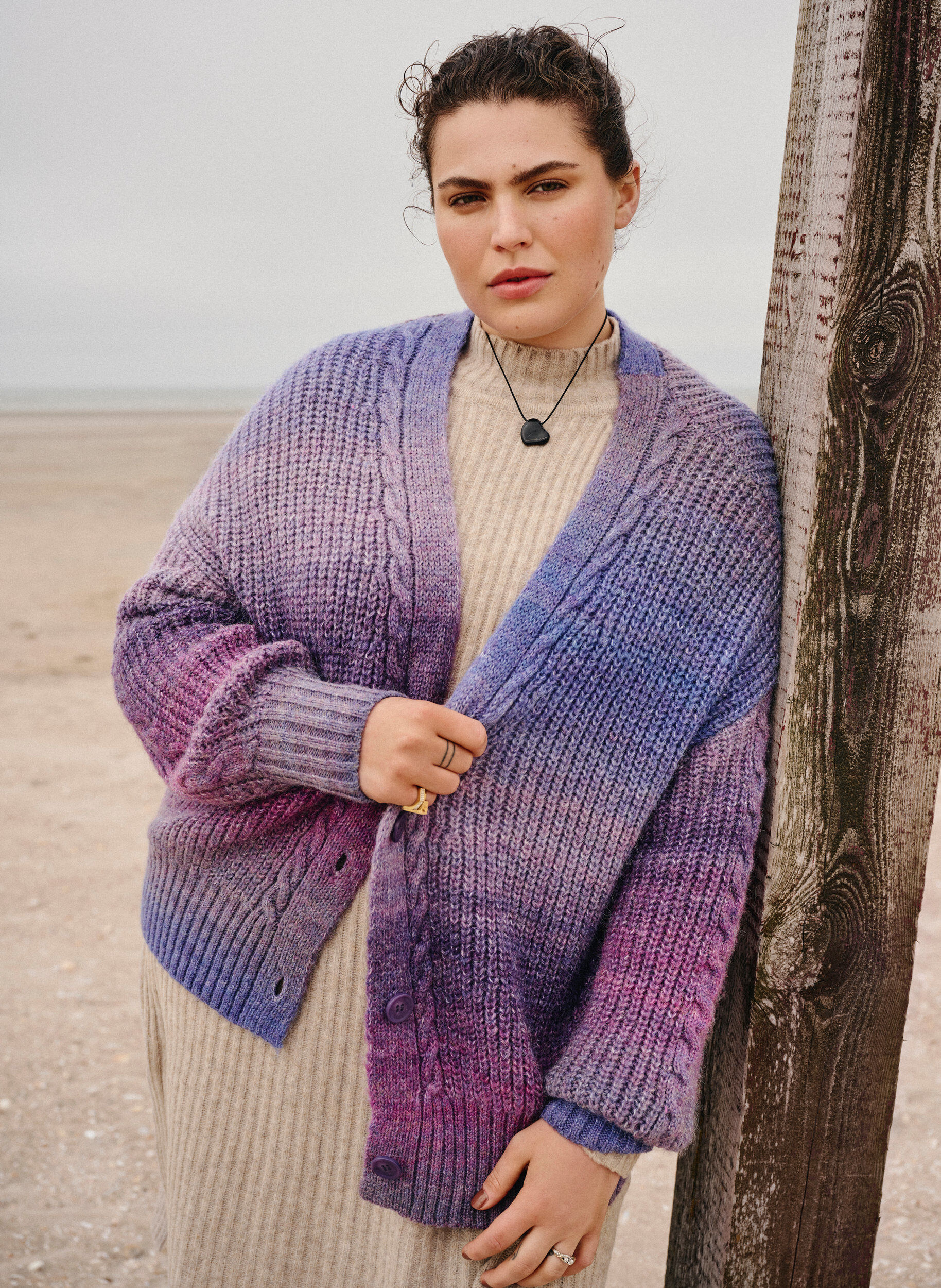 Zizzi Melange strikket cardigan med knapper, Pansy Mel. Comb, Image image number 0