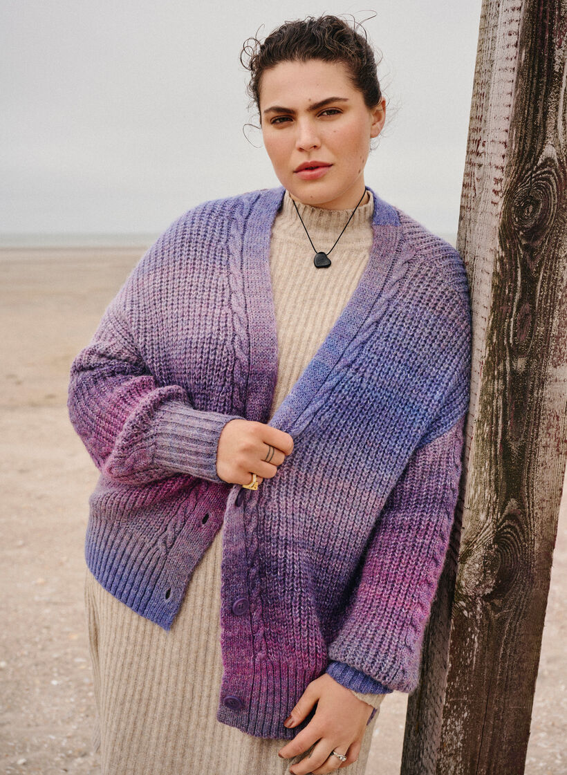 Melange strikket cardigan med knapper, Pansy Mel. Comb, Image image number 0