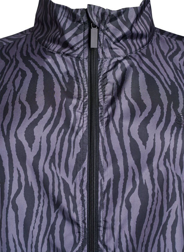 Løpejakke med høy hals og justerbar fold, Grey Zebra AOP, Packshot