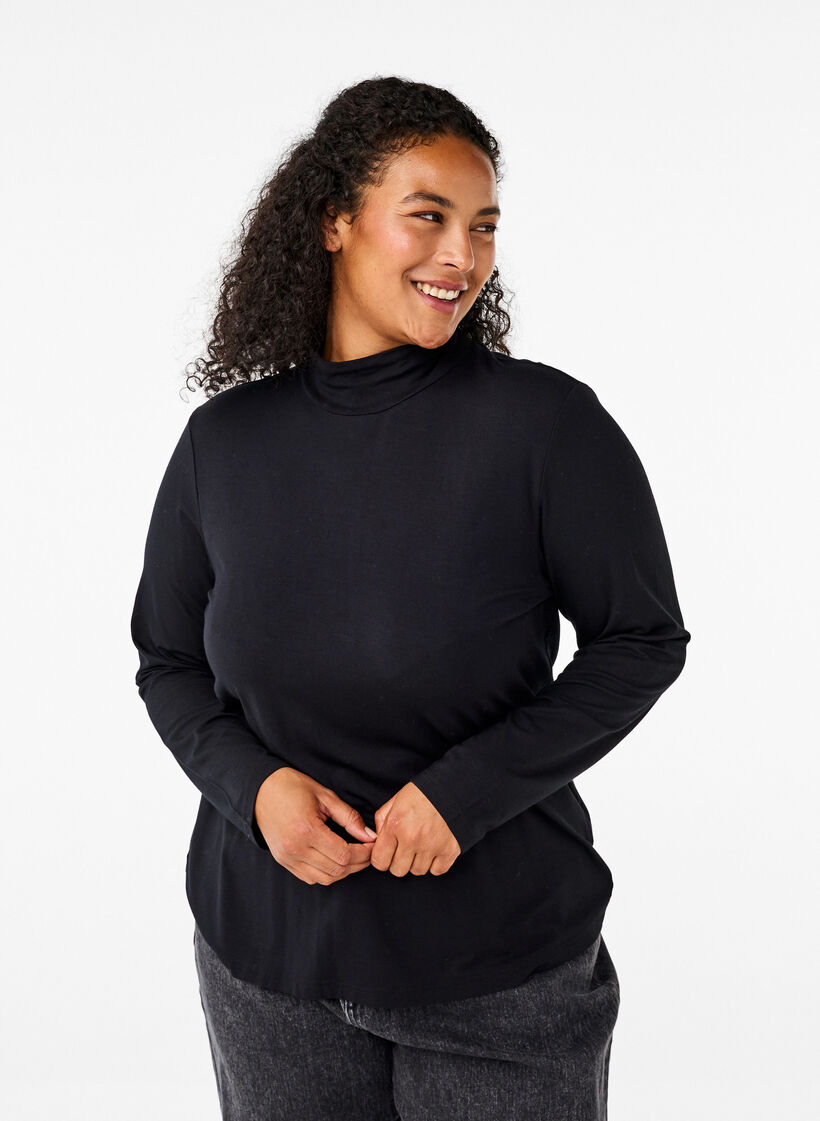 Langermet genser med høy hals, Black, Model