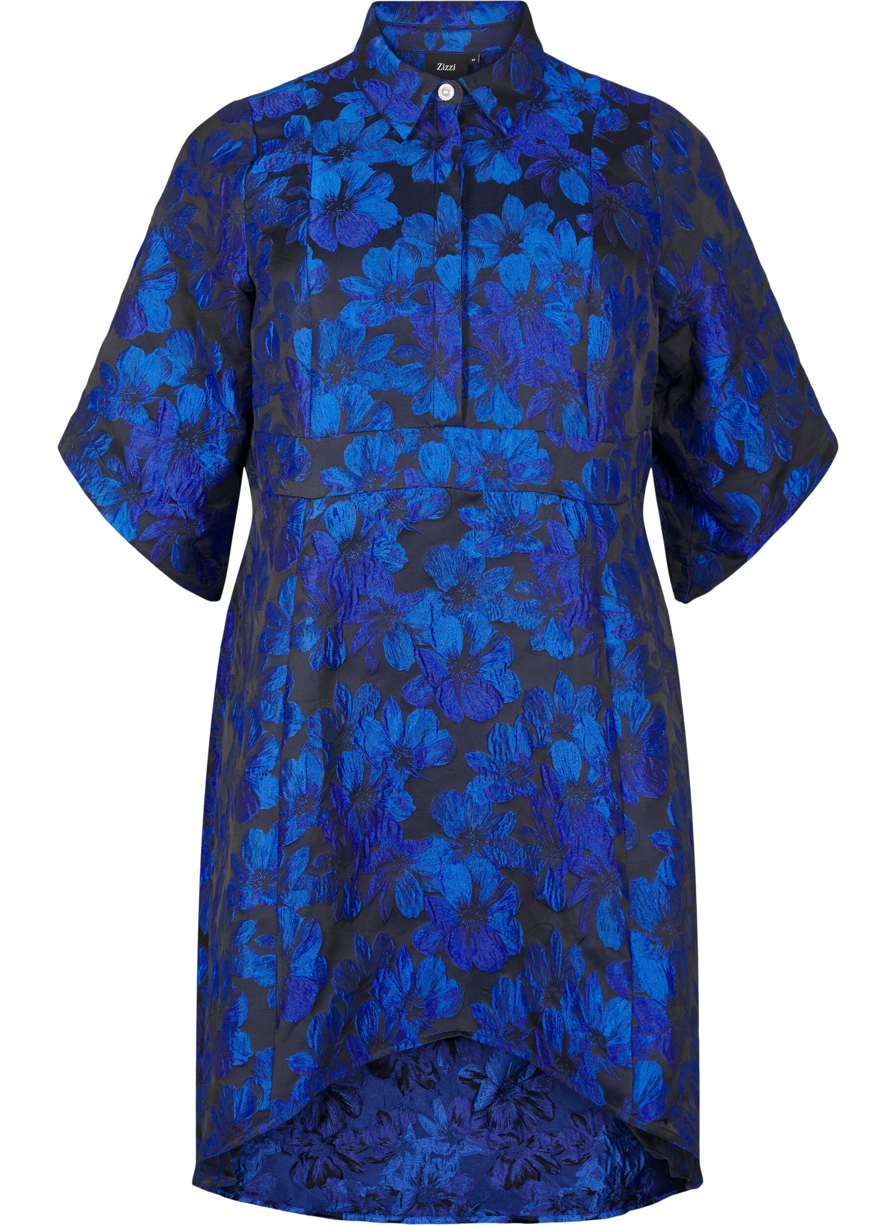 Zizzi Kort jacquard-kjole med 3/4-ermer, Black Blue, Packshot image number 0