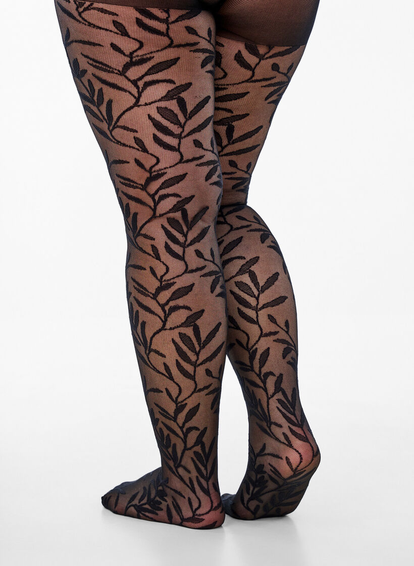25 denier tights med bladm&oslash;nster, Black, Model image number 2