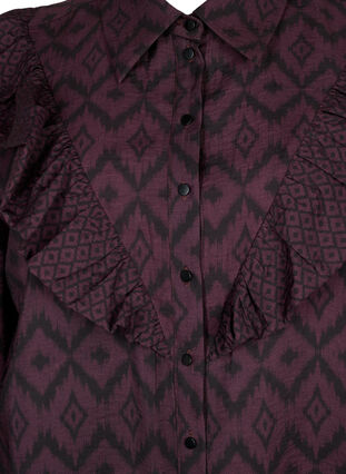 Zizzi Lang viskoseskjorte med trykk og rysjer, Winetasting w. Black, Packshot image number 2