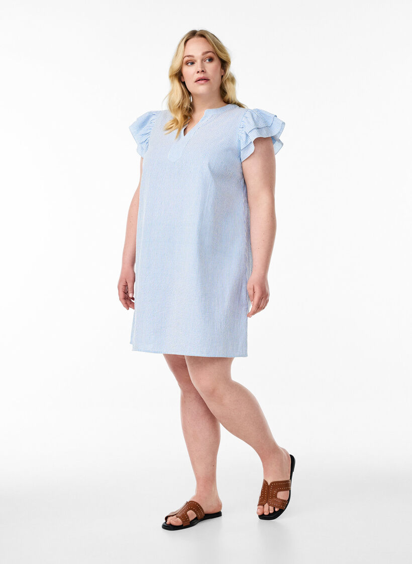 Kort, stripete kjole med volanger, Skyway Stripe, Model