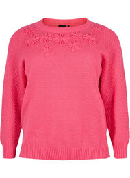Strikkegenser med blomsterdetaljer, Hot Pink