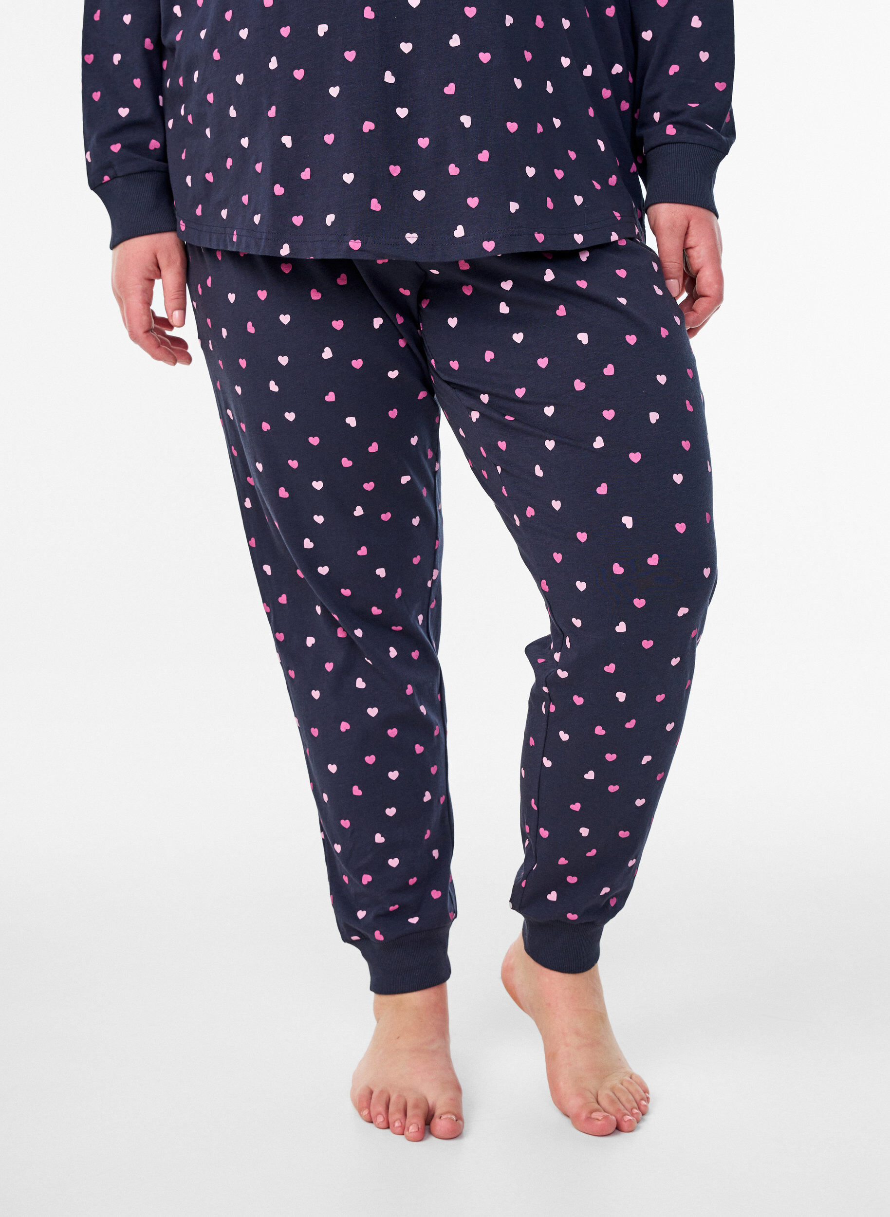 Zizzi Trykte pyjamasbukser, Bl&aring;, Model image number 2