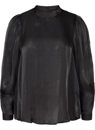 Langermet bluse med shine, Black, Packshot image number 0