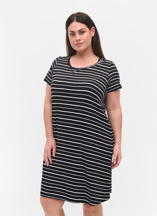 Kjole med korte ermer, Black w. Stripe, Model image number 0