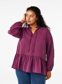 Viskosebluse med peplum, Lilla Viskosebluse med peplum, Lilla, Model