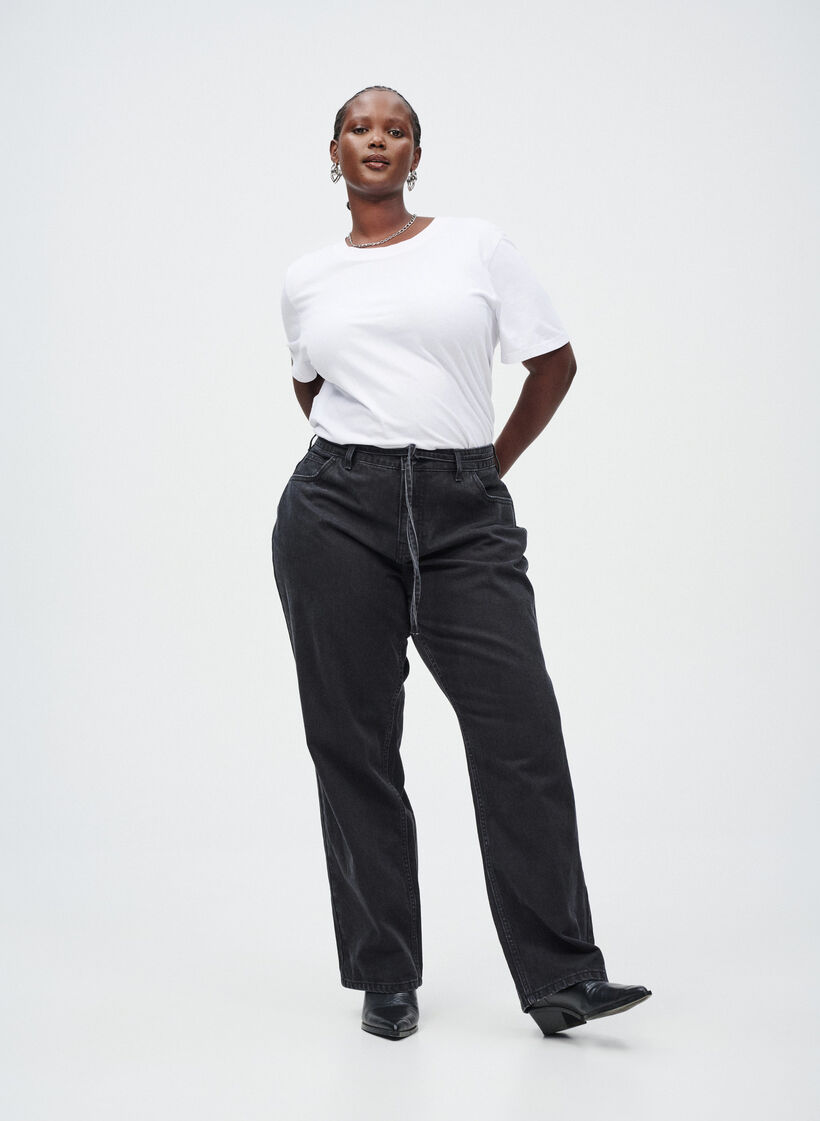 Straight fit jeans med knytebelte, Black, Image