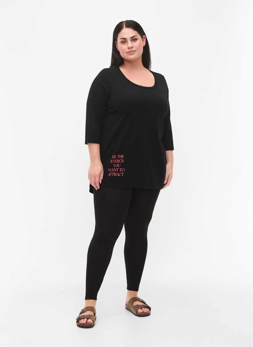 T-skjorte i bomull med 3/4-ermer, Black, Model image number 2