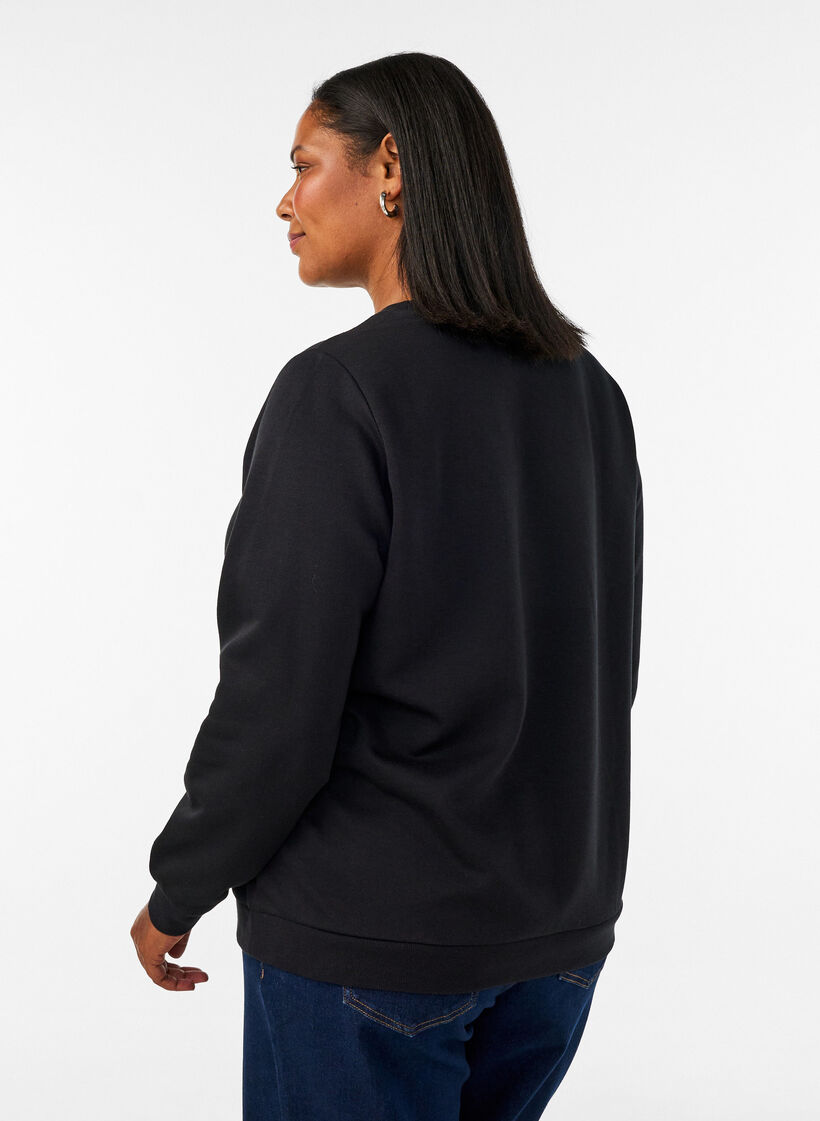 Genser med rosetrykk og rhinesteiner, Svart, Model image number 2