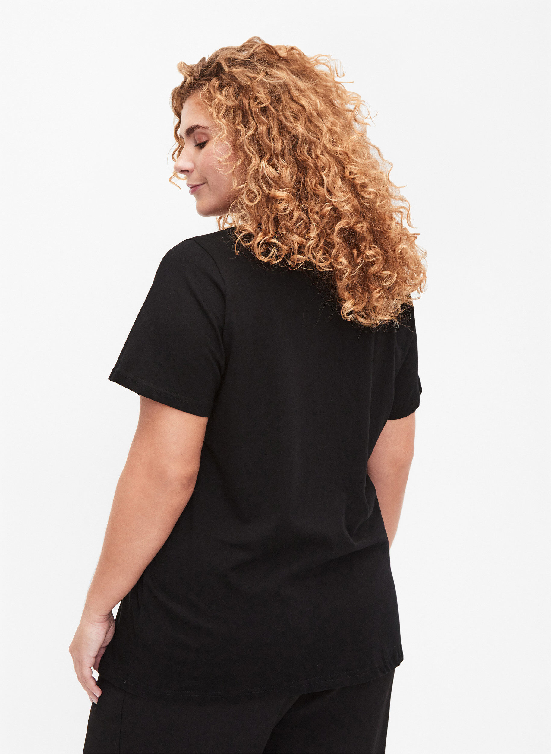Zizzi T-skjorte i bomull med rund hals og trykk, Black W. Heart L., Model image number 1
