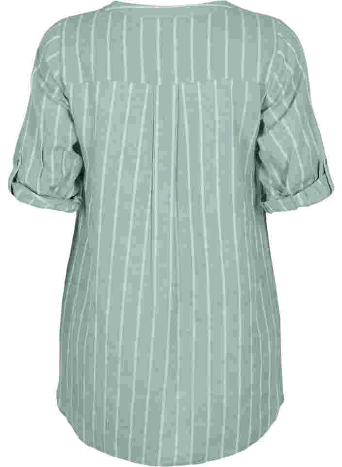 Stripete skjorte med V-hals, Balsam Green Stripe, Packshot image number 1