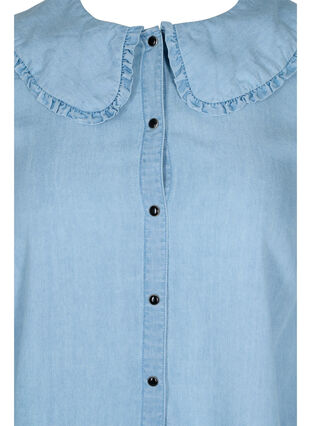 Skjorte med krage og volanger, Light blue denim, Packshot image number 2