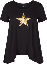 Kortermet T-skjorte i bomull med A-form, Black STAR