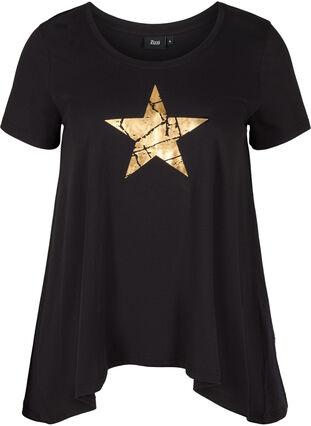 Kortermet T-skjorte i bomull med A-form, Black STAR, Packshot image number 0