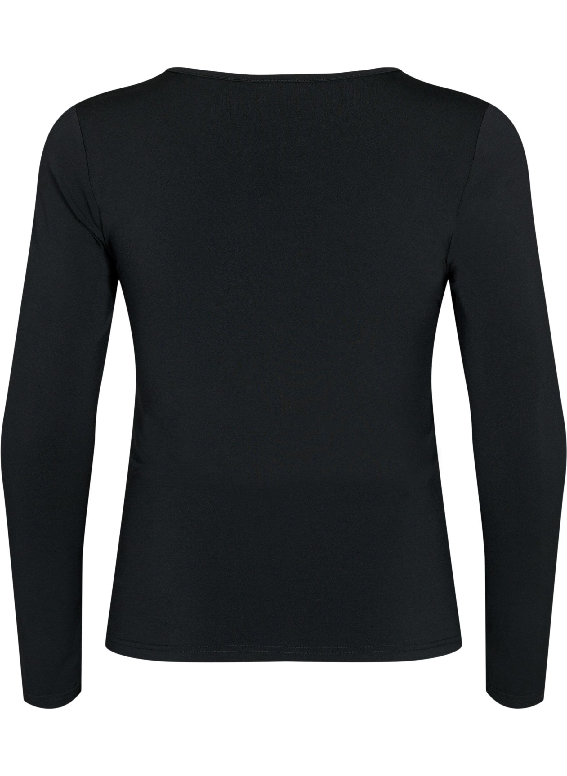 Zizzi Bluse med v-hals og drapering, Black, Packshot image number 1