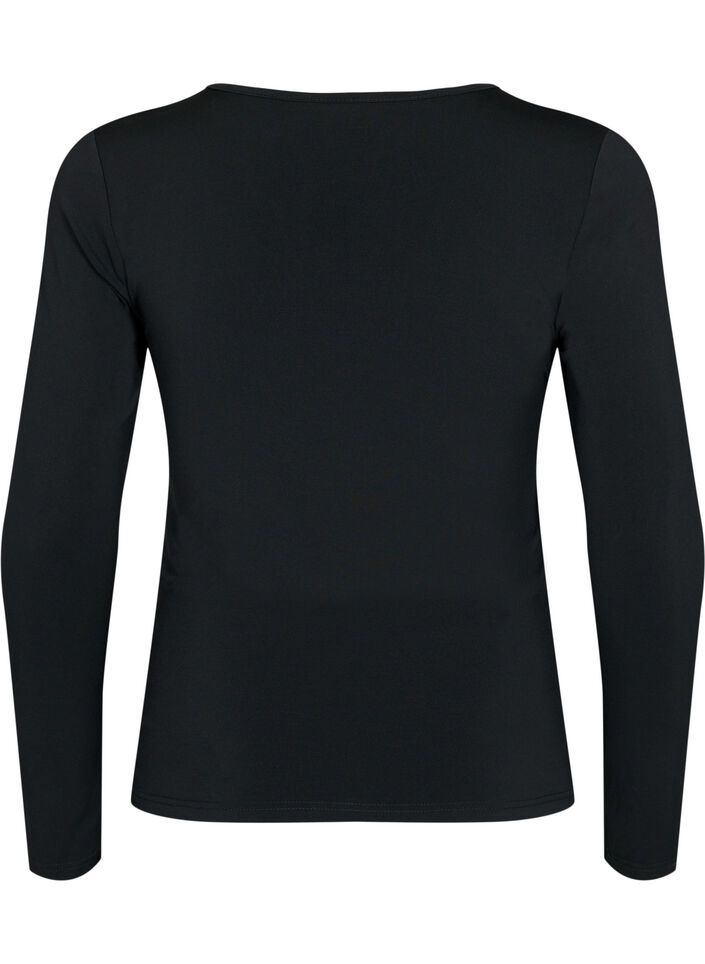 Bluse med v-hals og drapering, Black, Packshot image number 1