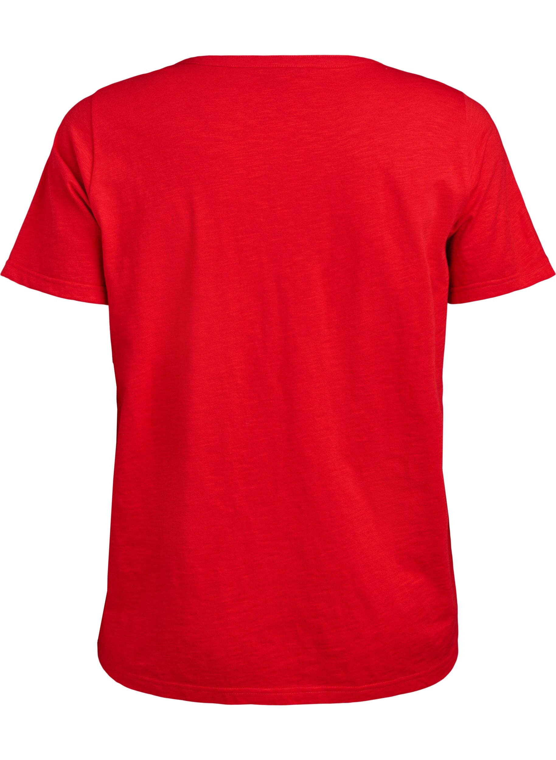 ZizziT-skjorte med knappdetalj, R&oslash;d, Packshot image number 1