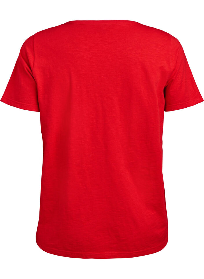 T-skjorte med knappdetalj, R&oslash;d, Packshot image number 1