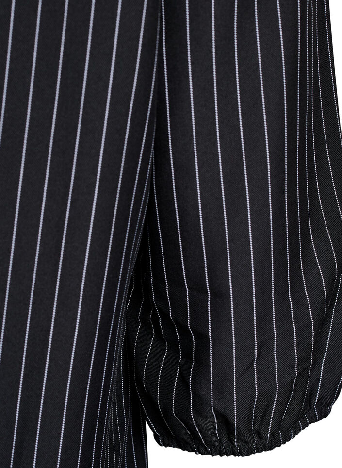 Bluse med pinstriper og knytesnorer, Svart, Packshot image number 3
