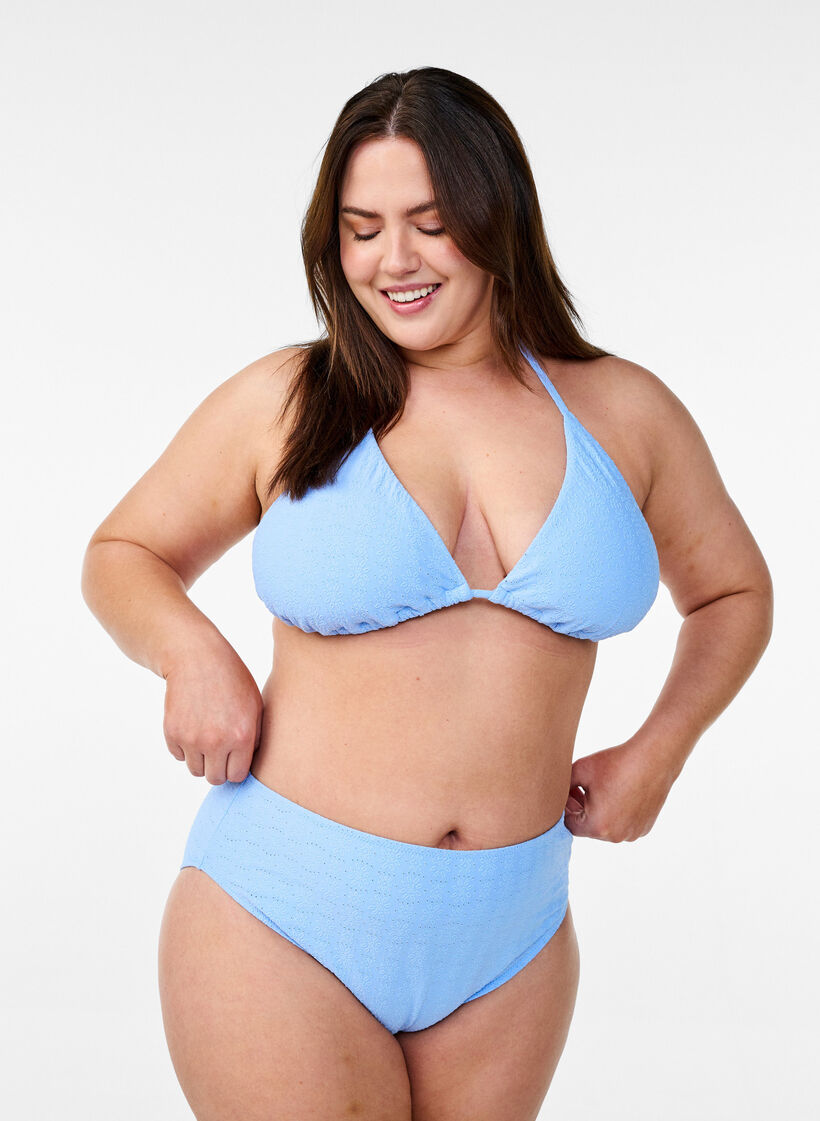 Trekant bikinitopp med et teksturert mønster, Placid Blue, Model